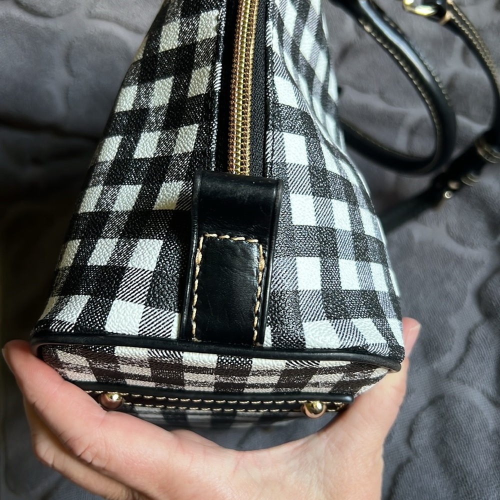 Dooney & Bourke Black & White Plaid Coated Cotton Zip Zip Satchel - Picture 4 of 15